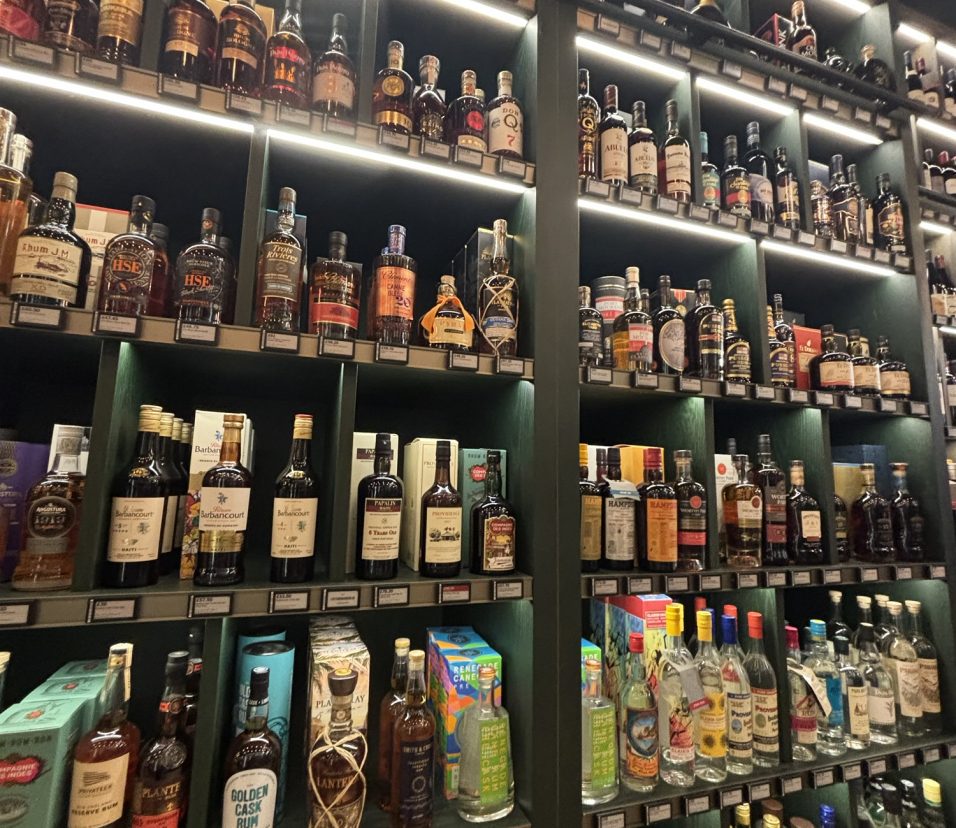 Store shelves stocked with a huge selection of rum